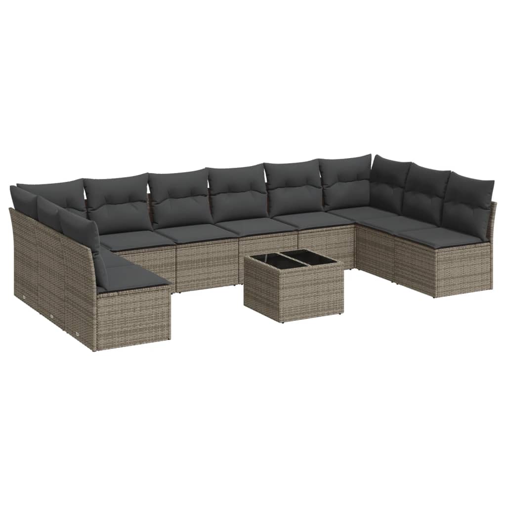 11-delige Loungeset met kussens poly rattan grijs is nu te koop bij PeponiXL, paradijselijk wonen!