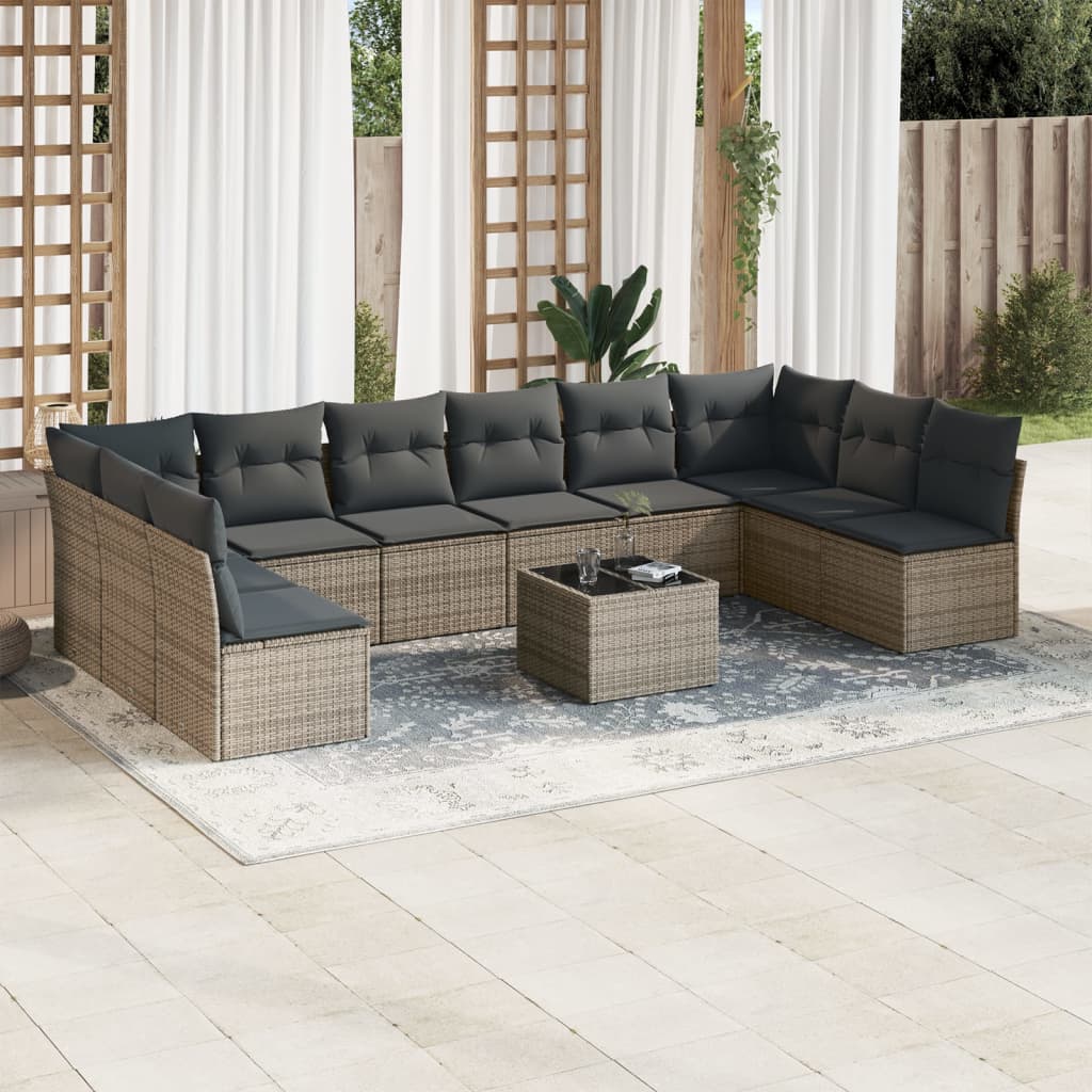 11-delige Loungeset met kussens poly rattan grijs is nu te koop bij PeponiXL, paradijselijk wonen!