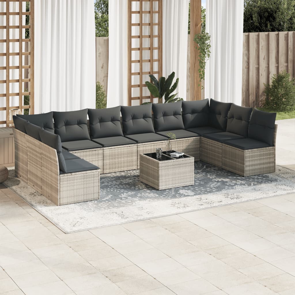 11-delige Loungeset met kussens poly rattan lichtgrijs is nu te koop bij PeponiXL, paradijselijk wonen!