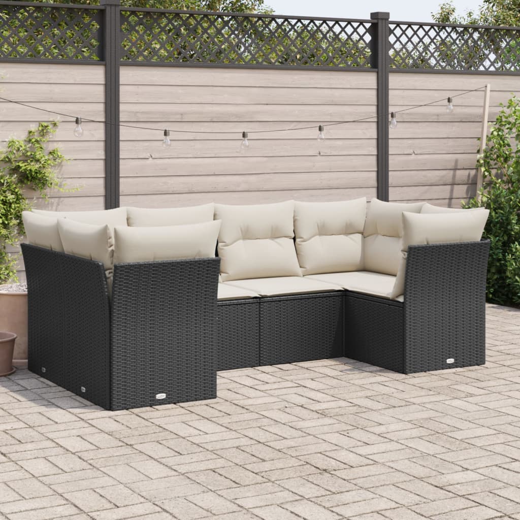 6-delige Loungeset met kussens poly rattan zwart is nu te koop bij PeponiXL, paradijselijk wonen!