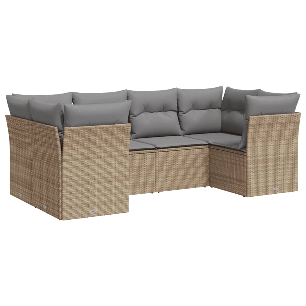 6-delige Loungeset met kussens poly rattan beige is nu te koop bij PeponiXL, paradijselijk wonen!