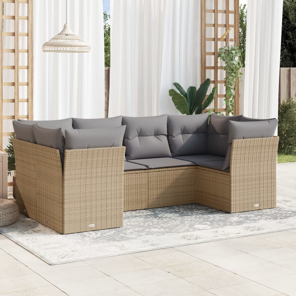 6-delige Loungeset met kussens poly rattan beige is nu te koop bij PeponiXL, paradijselijk wonen!