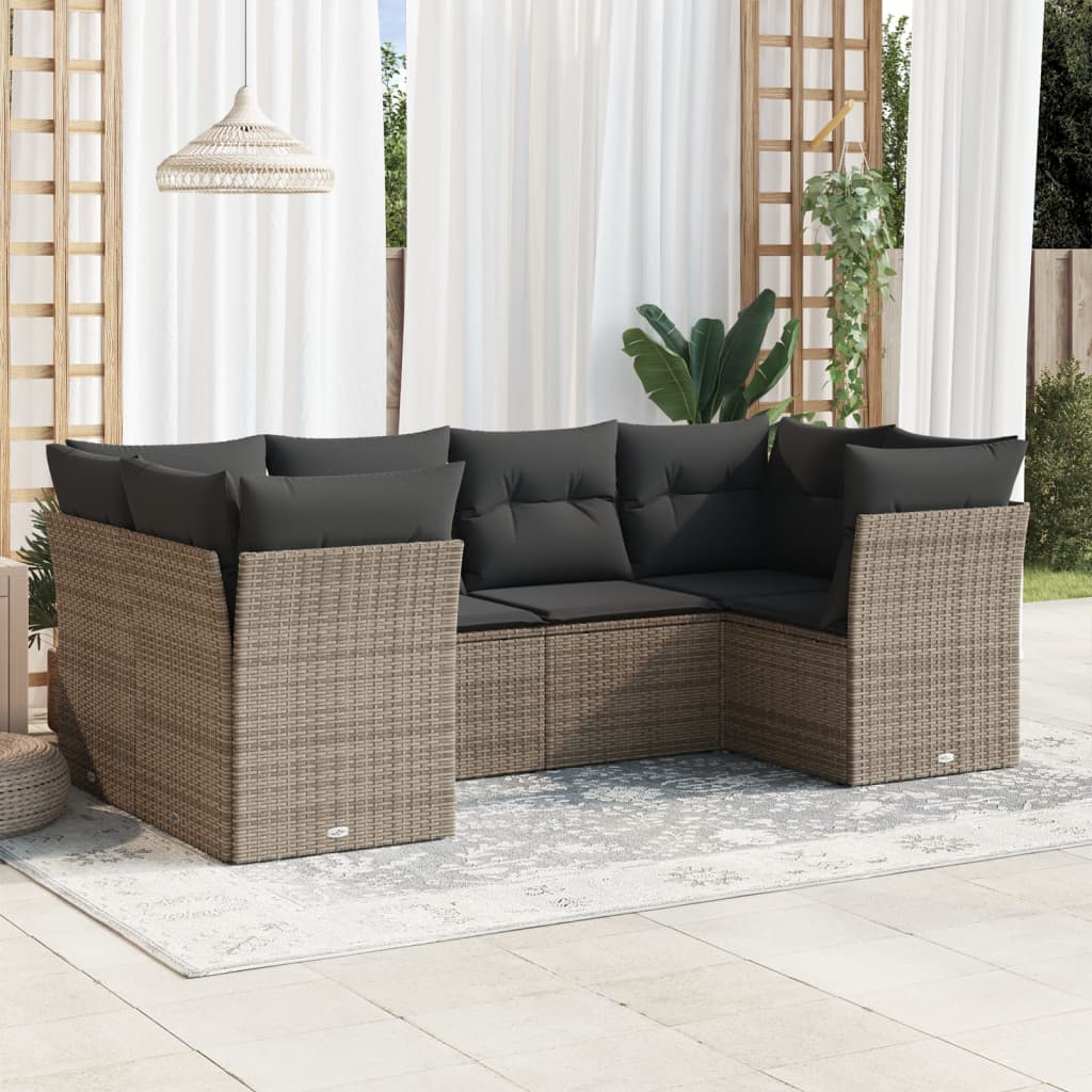 6-delige Loungeset met kussens poly rattan grijs is nu te koop bij PeponiXL, paradijselijk wonen!
