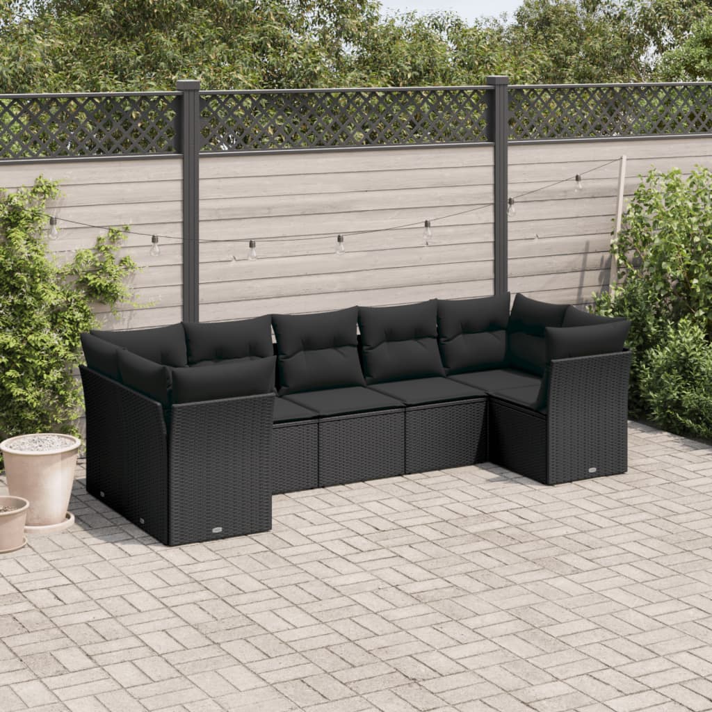 7-delige Loungeset met kussens poly rattan zwart is nu te koop bij PeponiXL, paradijselijk wonen!