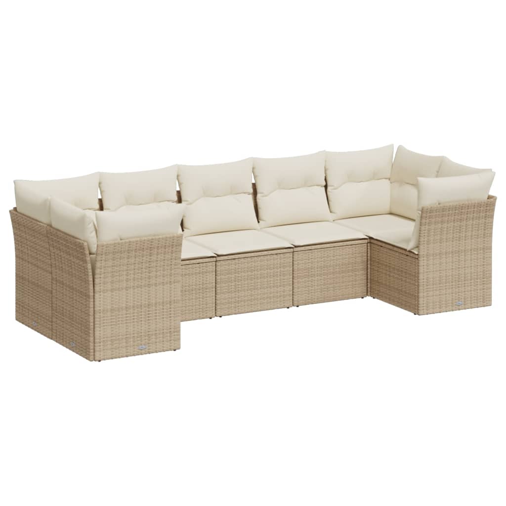 7-delige Loungeset met kussens poly rattan beige is nu te koop bij PeponiXL, paradijselijk wonen!