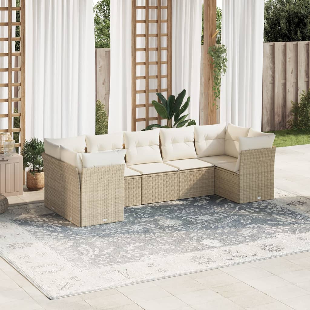 7-delige Loungeset met kussens poly rattan beige is nu te koop bij PeponiXL, paradijselijk wonen!