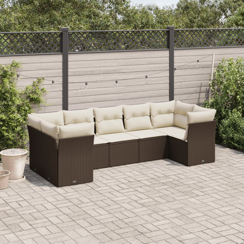 7-delige Loungeset met kussens poly rattan bruin is nu te koop bij PeponiXL, paradijselijk wonen!