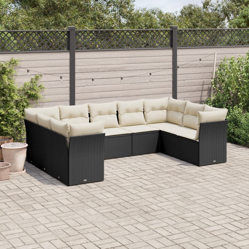 9-delige Loungeset met kussens poly rattan zwart is nu te koop bij PeponiXL, paradijselijk wonen!