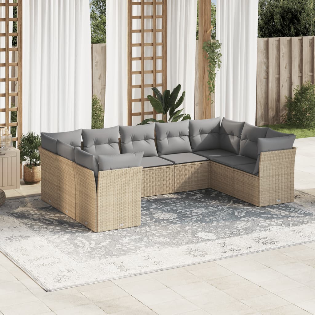 9-delige Loungeset met kussens poly rattan beige is nu te koop bij PeponiXL, paradijselijk wonen!