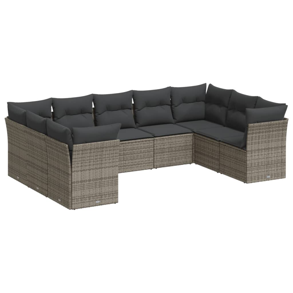 9-delige Loungeset met kussens poly rattan grijs is nu te koop bij PeponiXL, paradijselijk wonen!