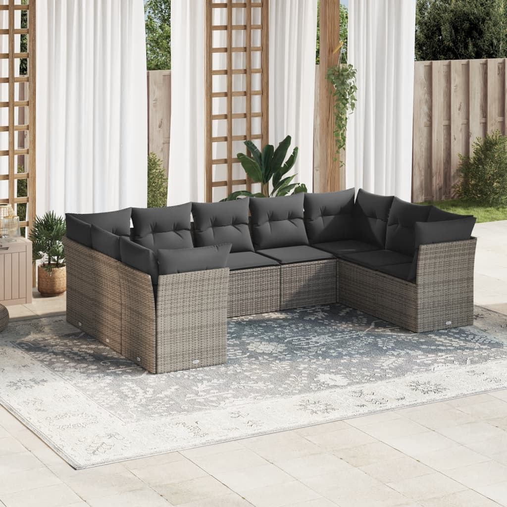 9-delige Loungeset met kussens poly rattan grijs is nu te koop bij PeponiXL, paradijselijk wonen!