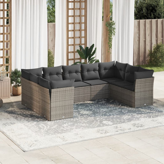 9-delige Loungeset met kussens poly rattan grijs is nu te koop bij PeponiXL, paradijselijk wonen!