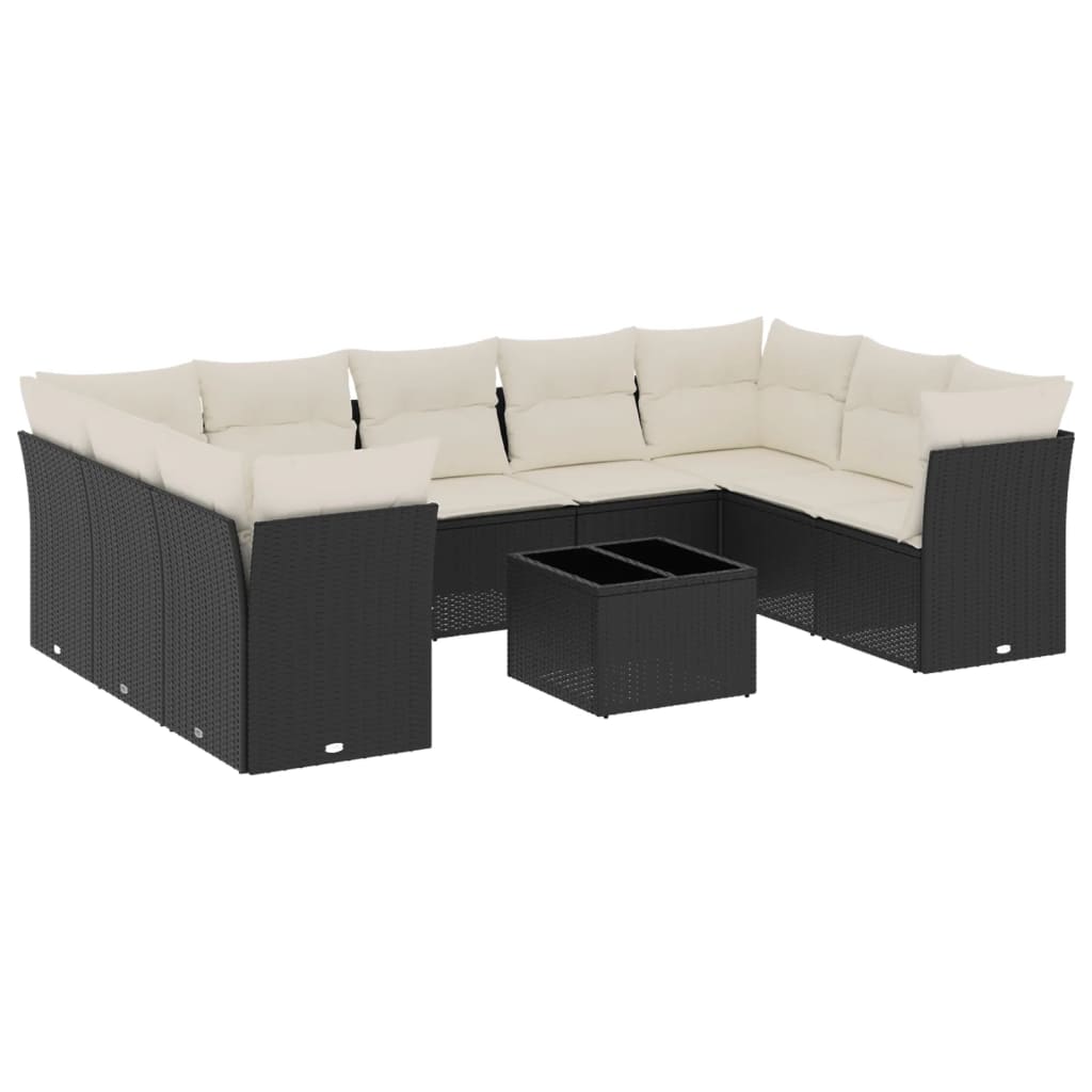 10-delige Loungeset met kussens poly rattan zwart is nu te koop bij PeponiXL, paradijselijk wonen!