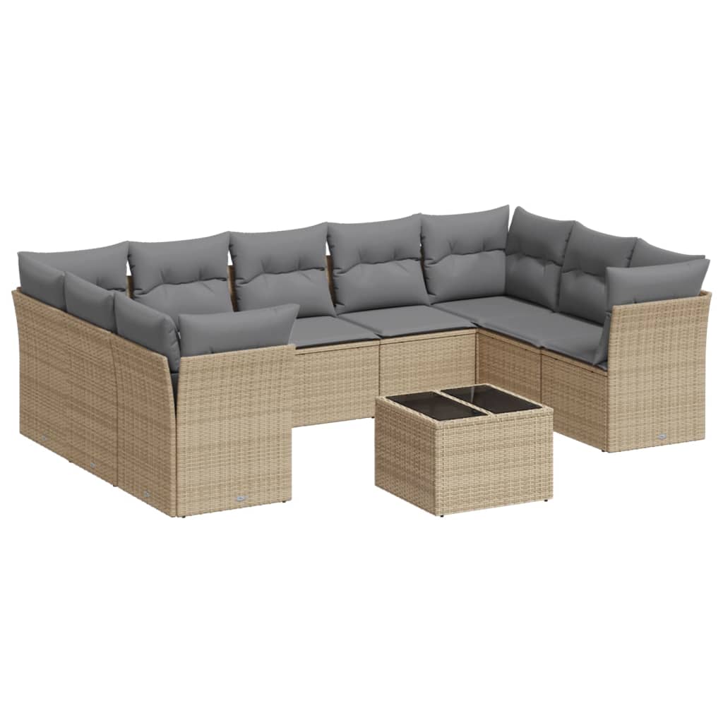 10-delige Loungeset met kussens poly rattan beige is nu te koop bij PeponiXL, paradijselijk wonen!