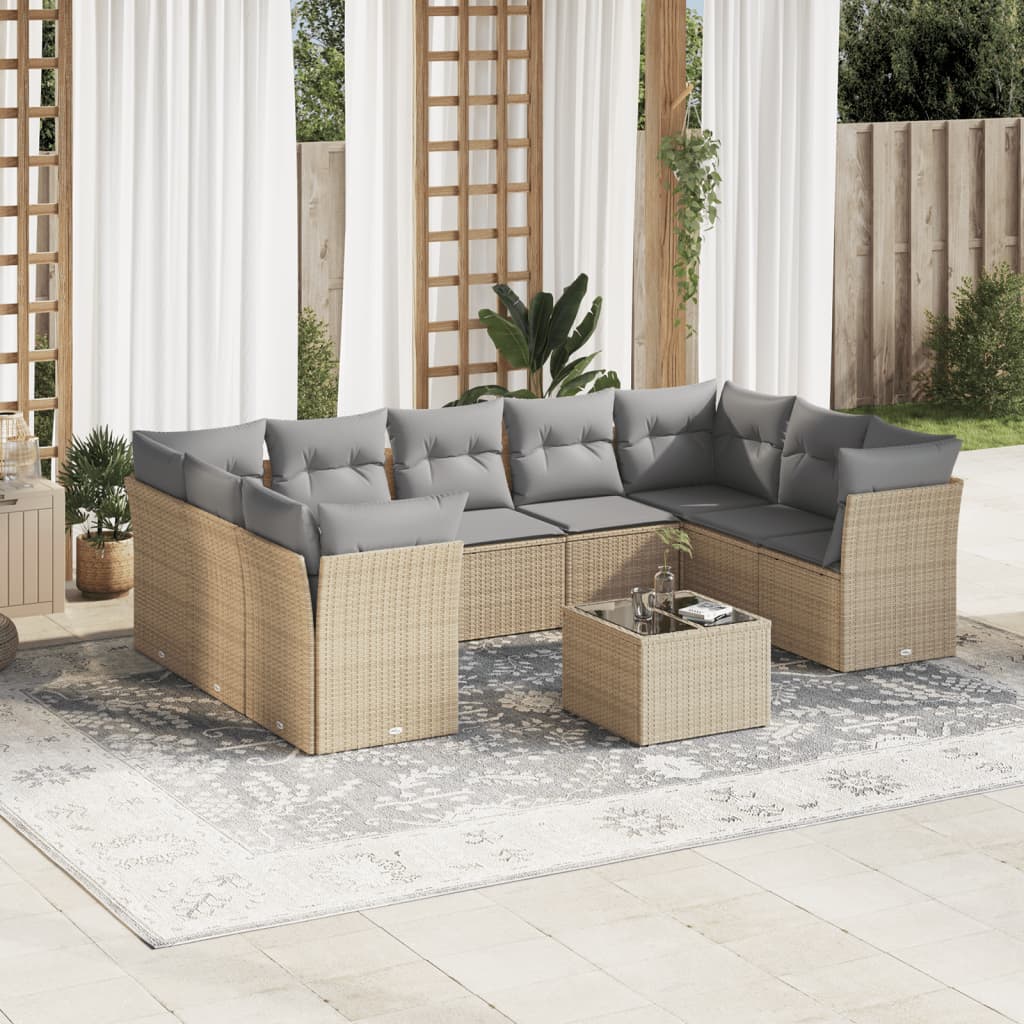 10-delige Loungeset met kussens poly rattan beige is nu te koop bij PeponiXL, paradijselijk wonen!