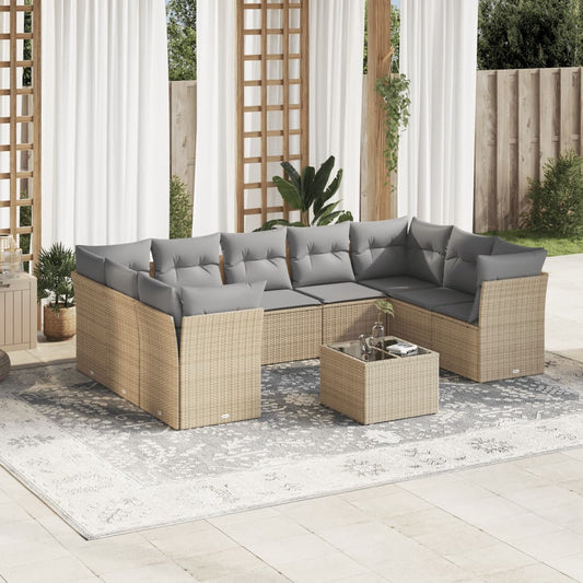 10-delige Loungeset met kussens poly rattan beige is nu te koop bij PeponiXL, paradijselijk wonen!