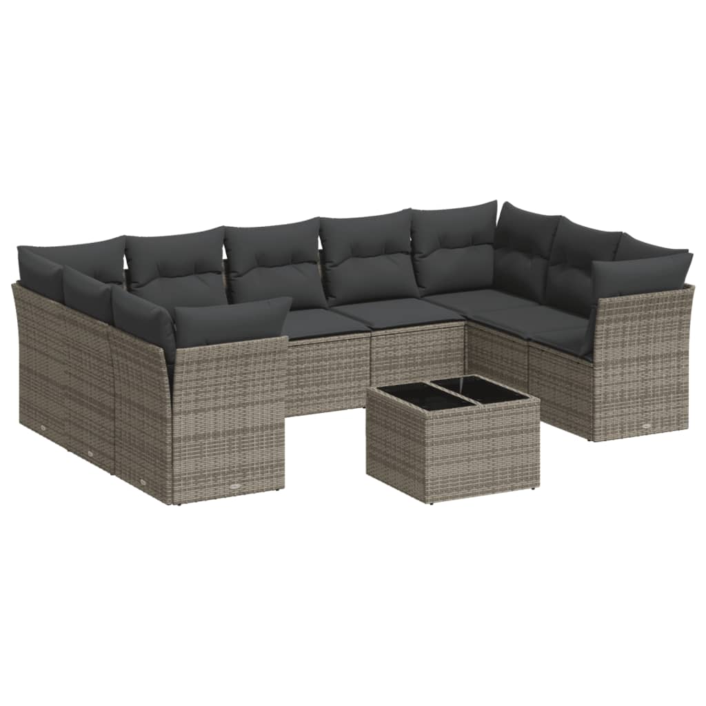 10-delige Loungeset met kussens poly rattan grijs is nu te koop bij PeponiXL, paradijselijk wonen!