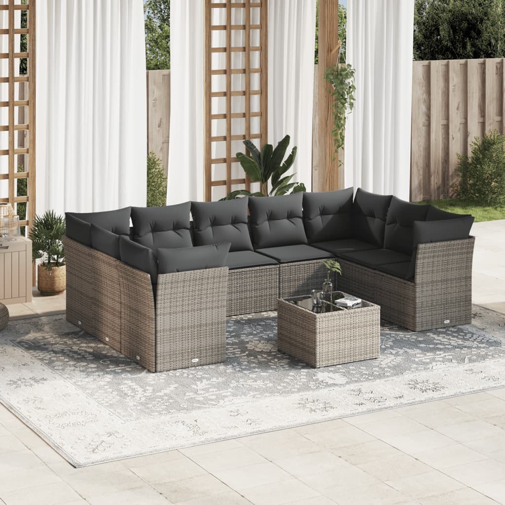 10-delige Loungeset met kussens poly rattan grijs is nu te koop bij PeponiXL, paradijselijk wonen!