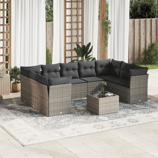10-delige Loungeset met kussens poly rattan grijs is nu te koop bij PeponiXL, paradijselijk wonen!