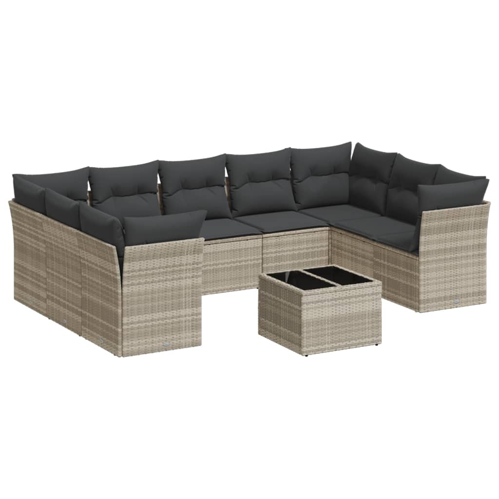 10-delige Loungeset met kussens poly rattan lichtgrijs is nu te koop bij PeponiXL, paradijselijk wonen!