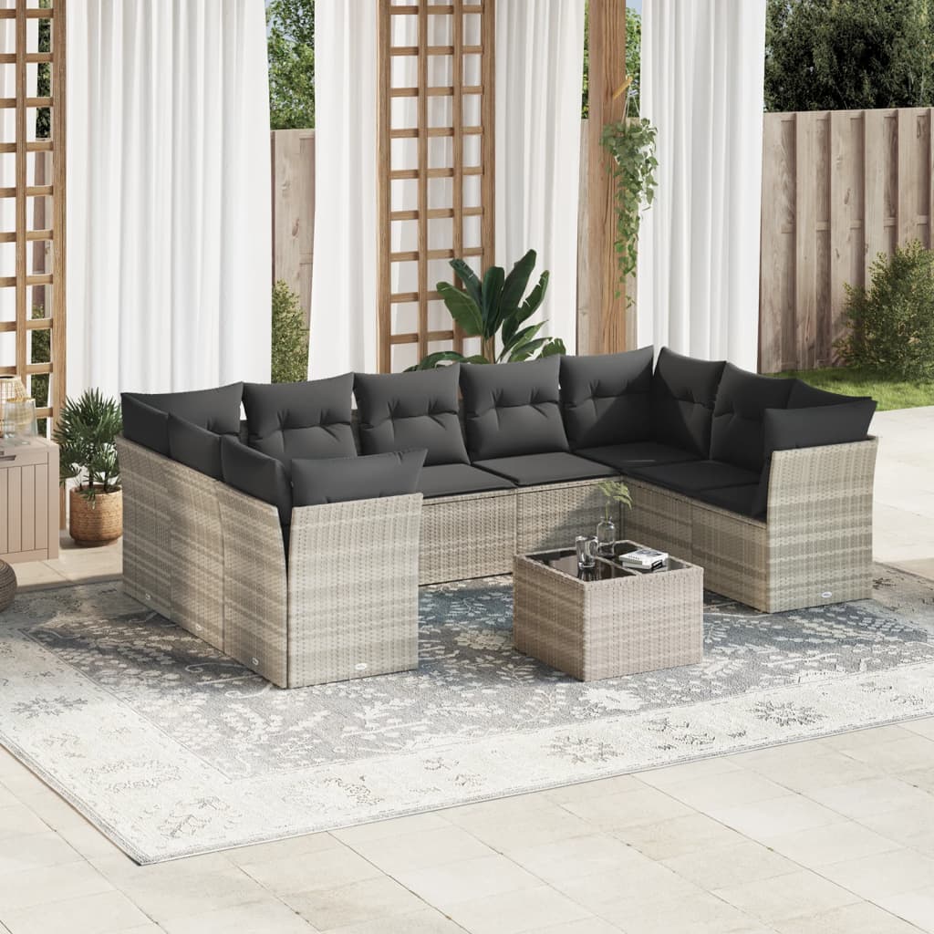 10-delige Loungeset met kussens poly rattan lichtgrijs is nu te koop bij PeponiXL, paradijselijk wonen!