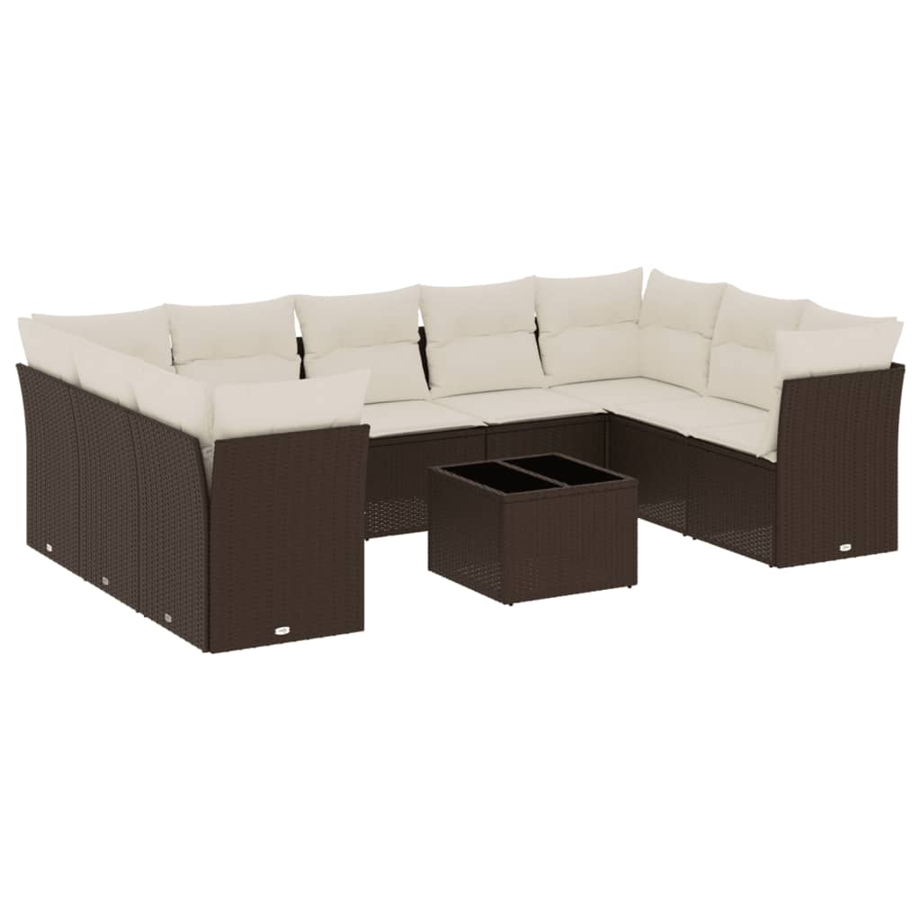 10-delige Loungeset met kussens poly rattan bruin is nu te koop bij PeponiXL, paradijselijk wonen!
