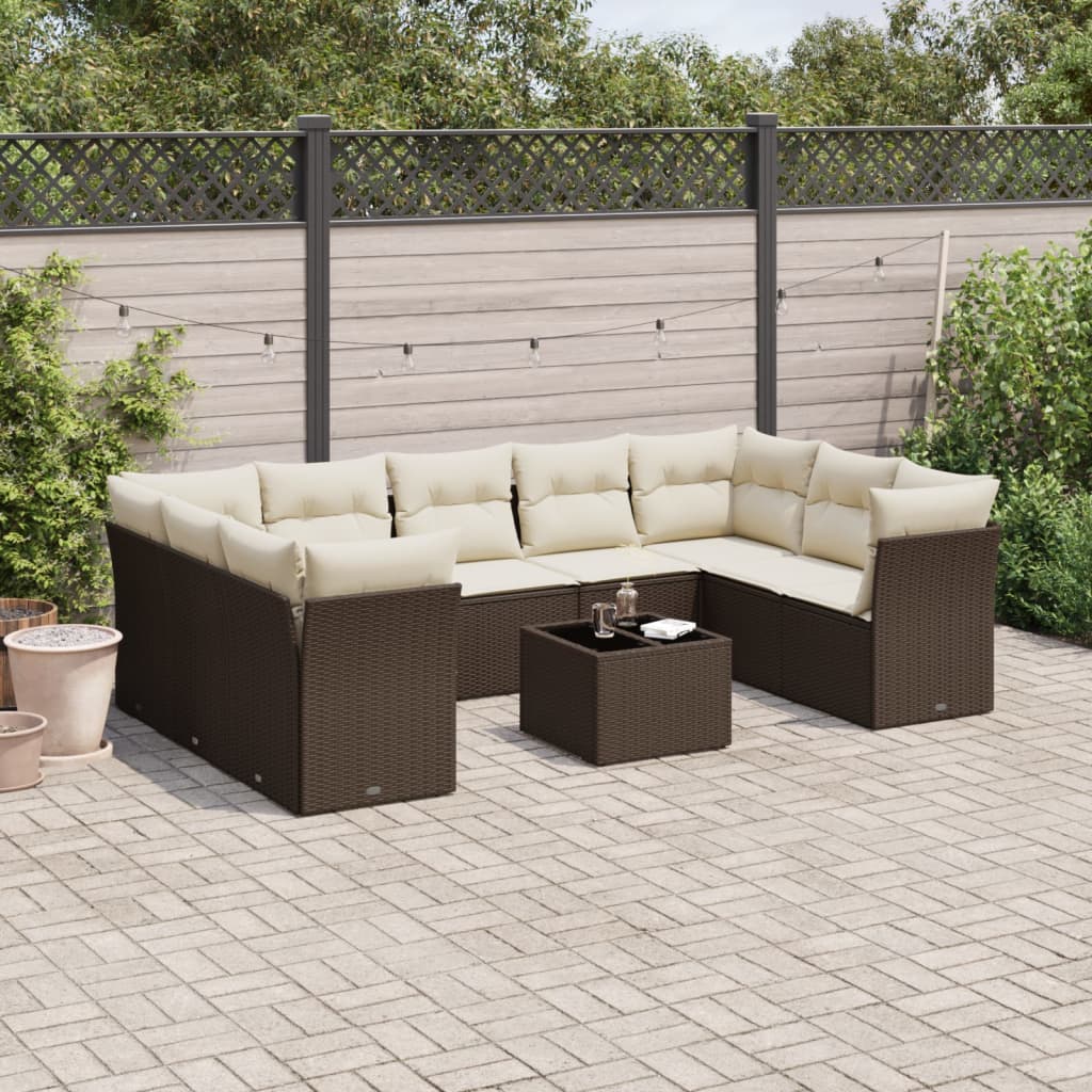 10-delige Loungeset met kussens poly rattan bruin is nu te koop bij PeponiXL, paradijselijk wonen!