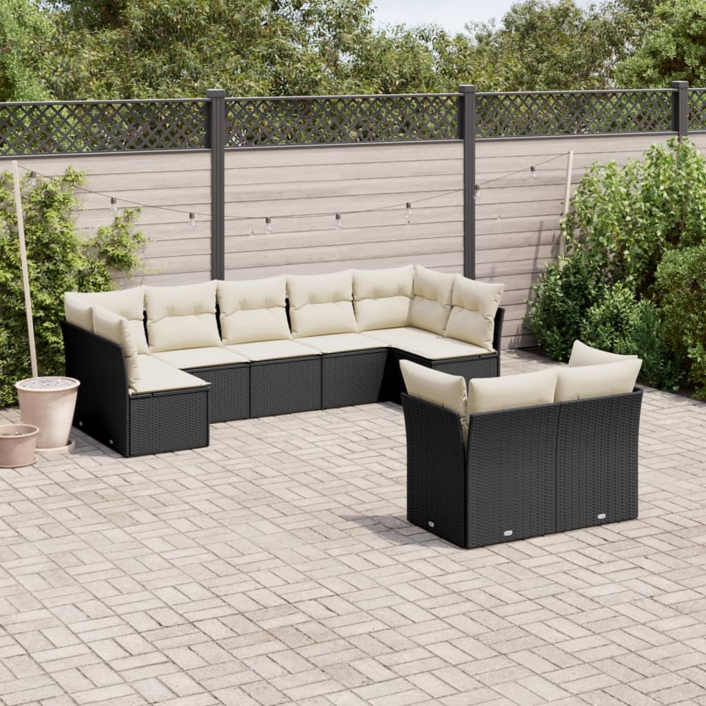 9-delige Loungeset met kussens poly rattan zwart is nu te koop bij PeponiXL, paradijselijk wonen!
