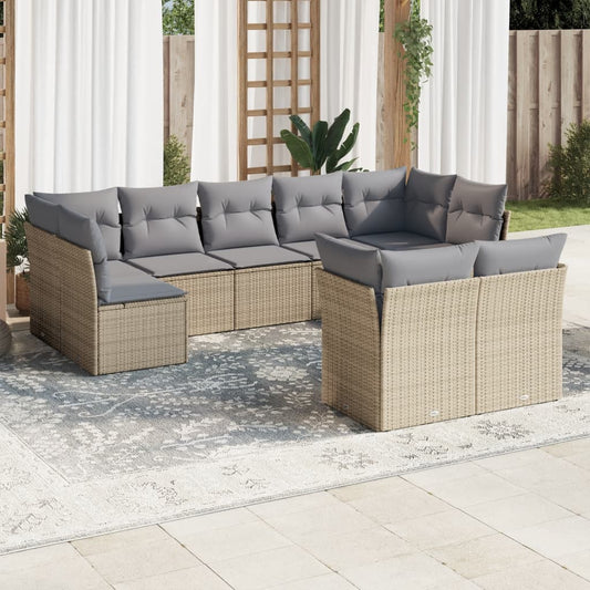 9-delige Loungeset met kussens poly rattan beige is nu te koop bij PeponiXL, paradijselijk wonen!