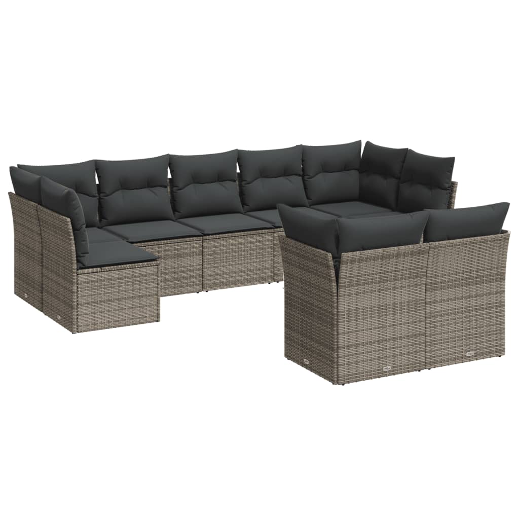 9-delige Loungeset met kussens poly rattan grijs is nu te koop bij PeponiXL, paradijselijk wonen!