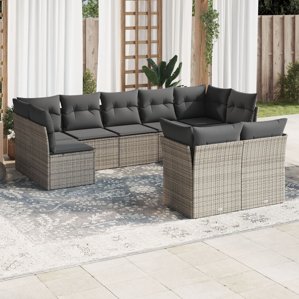 9-delige Loungeset met kussens poly rattan grijs is nu te koop bij PeponiXL, paradijselijk wonen!