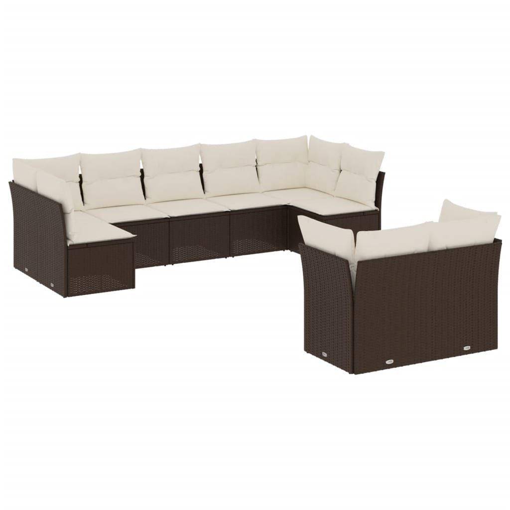 9-delige Loungeset met kussens poly rattan bruin is nu te koop bij PeponiXL, paradijselijk wonen!