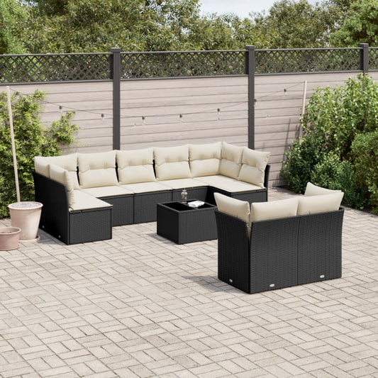 10-delige Loungeset met kussens poly rattan zwart is nu te koop bij PeponiXL, paradijselijk wonen!