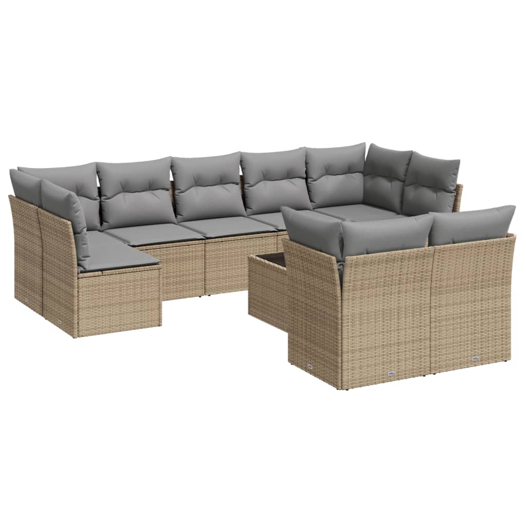 10-delige Loungeset met kussens poly rattan beige is nu te koop bij PeponiXL, paradijselijk wonen!