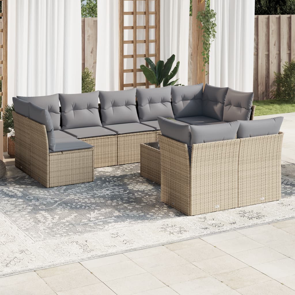 10-delige Loungeset met kussens poly rattan beige is nu te koop bij PeponiXL, paradijselijk wonen!