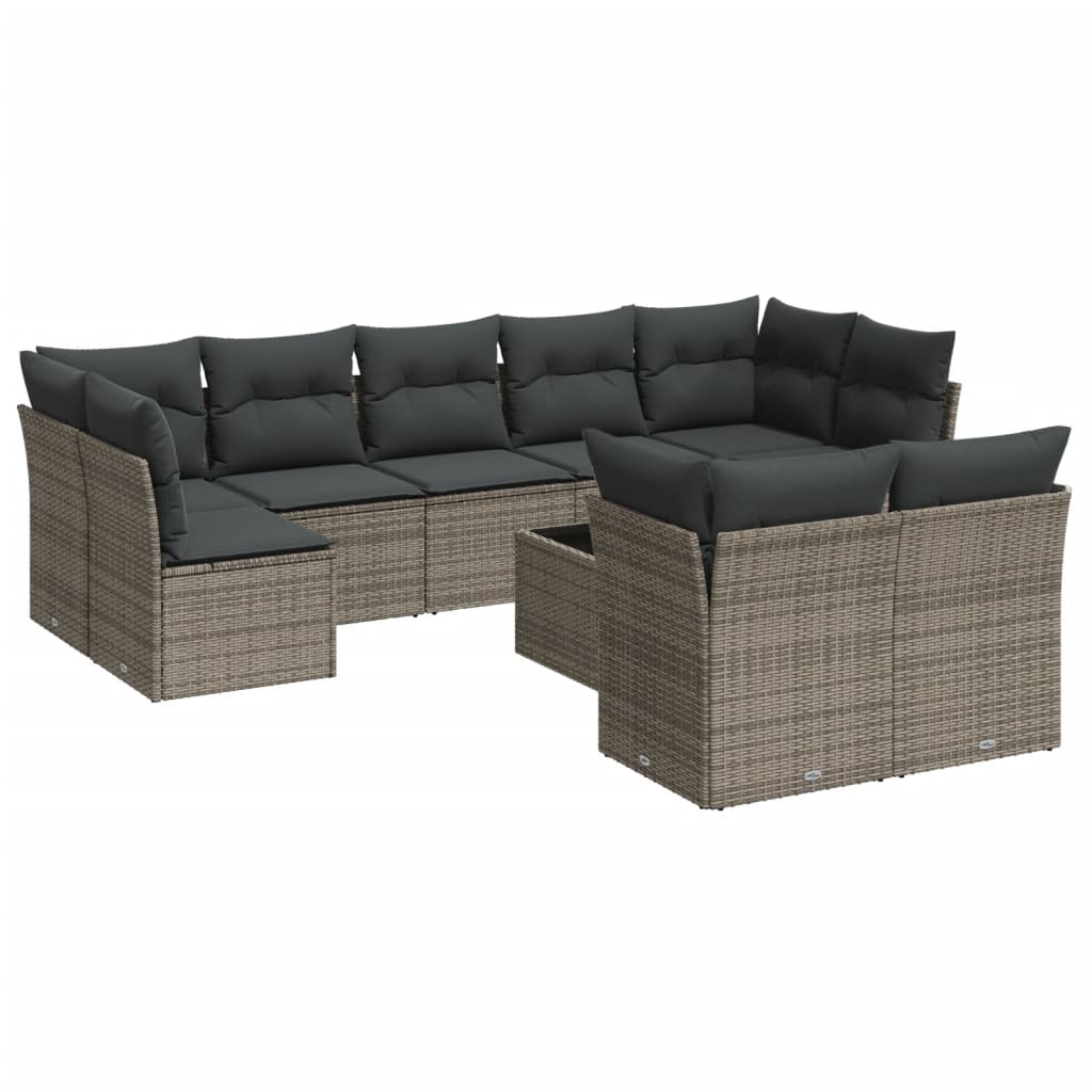 10-delige Loungeset met kussens poly rattan grijs is nu te koop bij PeponiXL, paradijselijk wonen!