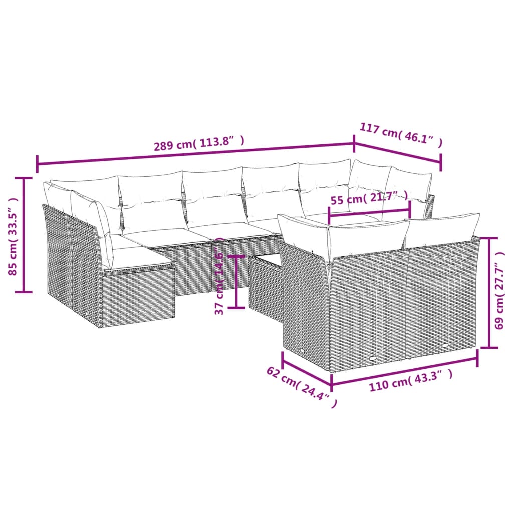 10-delige Loungeset met kussens poly rattan grijs is nu te koop bij PeponiXL, paradijselijk wonen!