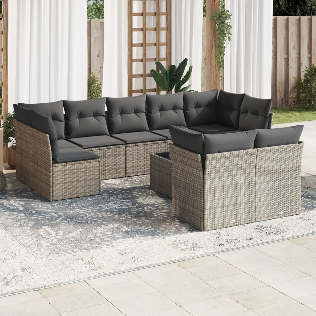 10-delige Loungeset met kussens poly rattan grijs is nu te koop bij PeponiXL, paradijselijk wonen!
