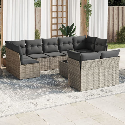 10-delige Loungeset met kussens poly rattan grijs is nu te koop bij PeponiXL, paradijselijk wonen!