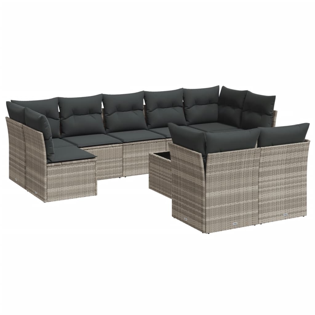 10-delige Loungeset met kussens poly rattan lichtgrijs is nu te koop bij PeponiXL, paradijselijk wonen!