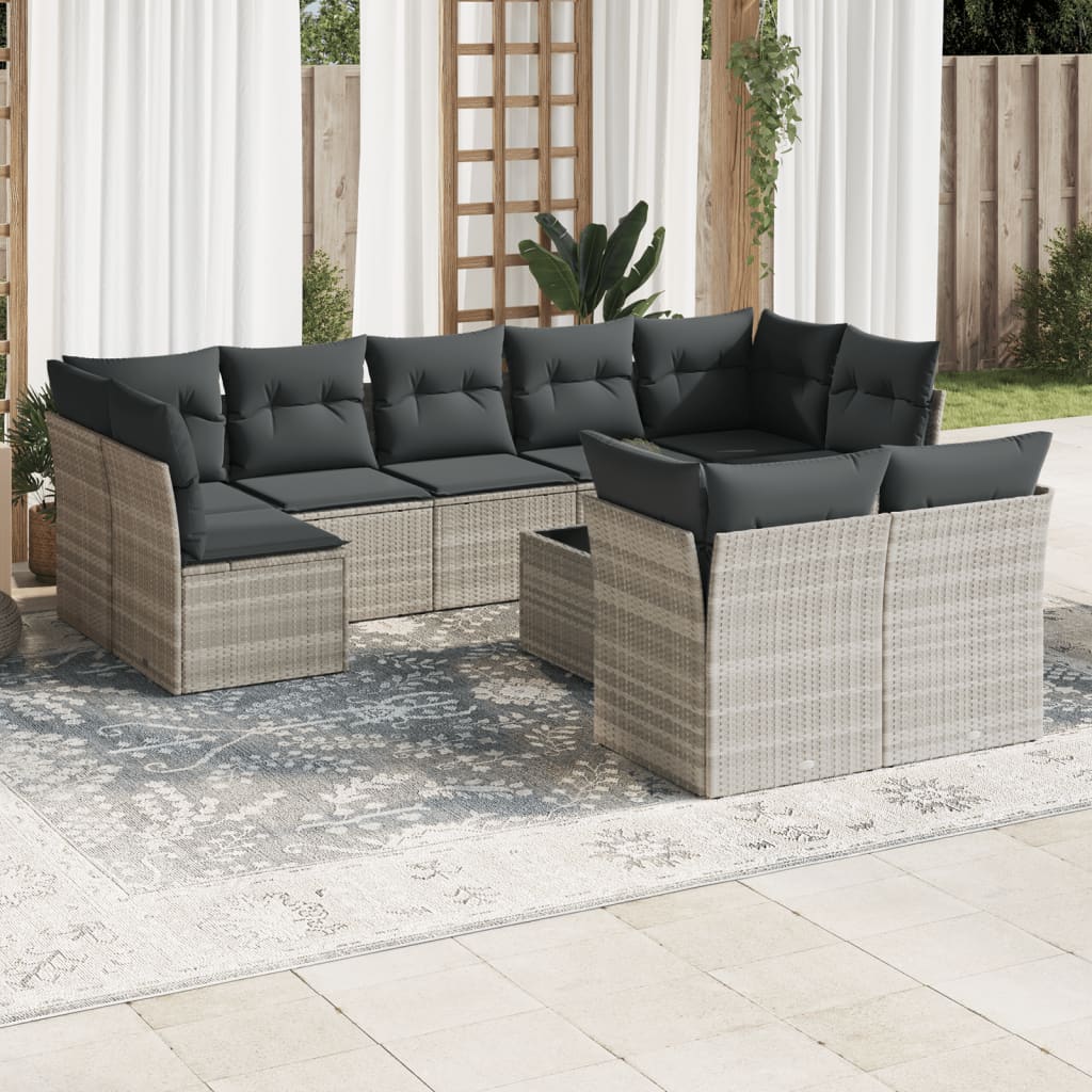 10-delige Loungeset met kussens poly rattan lichtgrijs is nu te koop bij PeponiXL, paradijselijk wonen!