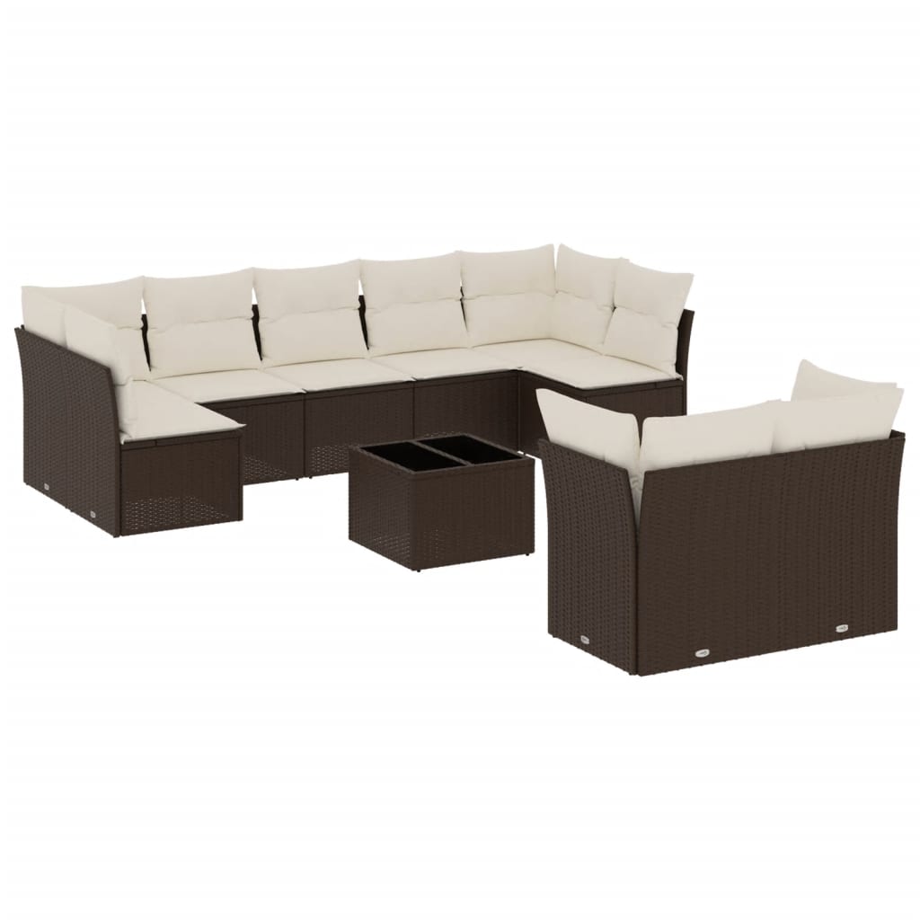 10-delige Loungeset met kussens poly rattan bruin is nu te koop bij PeponiXL, paradijselijk wonen!