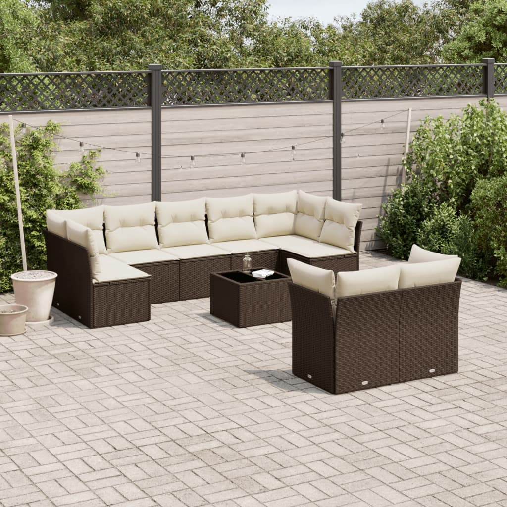 10-delige Loungeset met kussens poly rattan bruin is nu te koop bij PeponiXL, paradijselijk wonen!