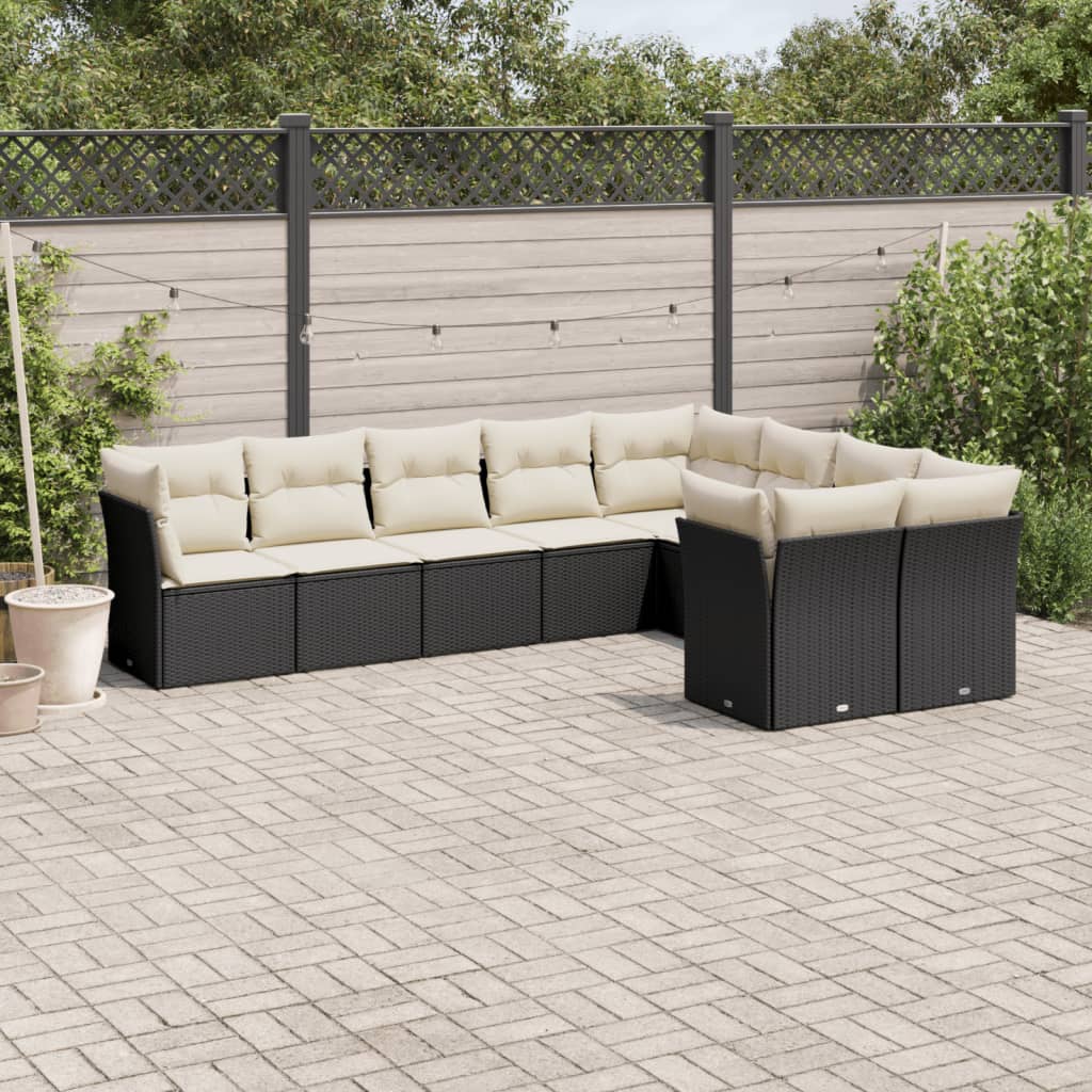 9-delige Loungeset met kussens poly rattan zwart is nu te koop bij PeponiXL, paradijselijk wonen!