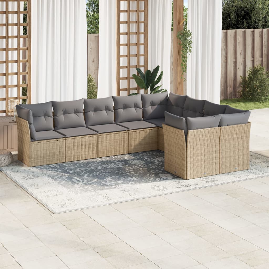 9-delige Loungeset met kussens poly rattan beige is nu te koop bij PeponiXL, paradijselijk wonen!