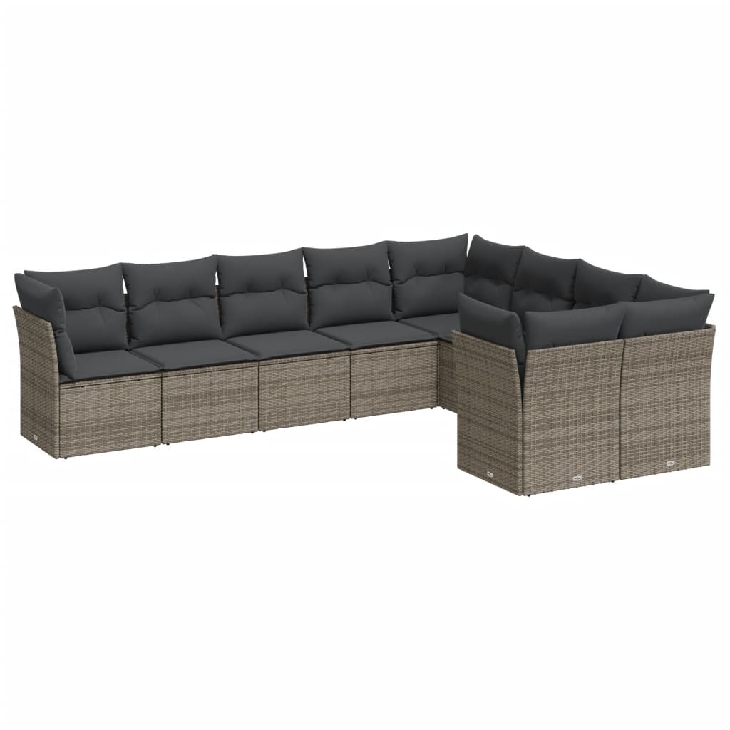 9-delige Loungeset met kussens poly rattan grijs is nu te koop bij PeponiXL, paradijselijk wonen!