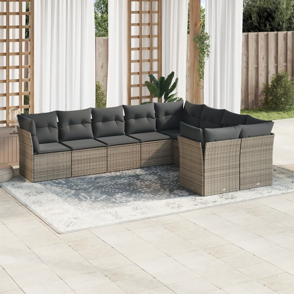 9-delige Loungeset met kussens poly rattan grijs is nu te koop bij PeponiXL, paradijselijk wonen!