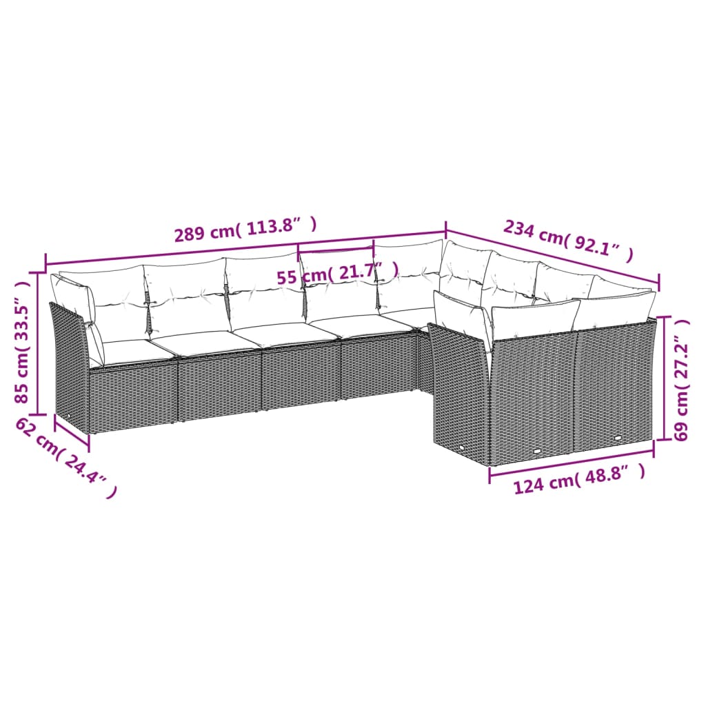 9-delige Loungeset met kussens poly rattan lichtgrijs is nu te koop bij PeponiXL, paradijselijk wonen!