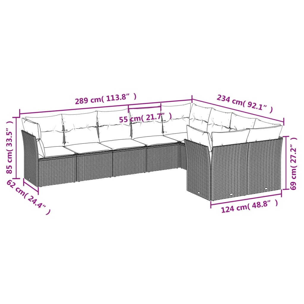 9-delige Loungeset met kussens poly rattan bruin is nu te koop bij PeponiXL, paradijselijk wonen!
