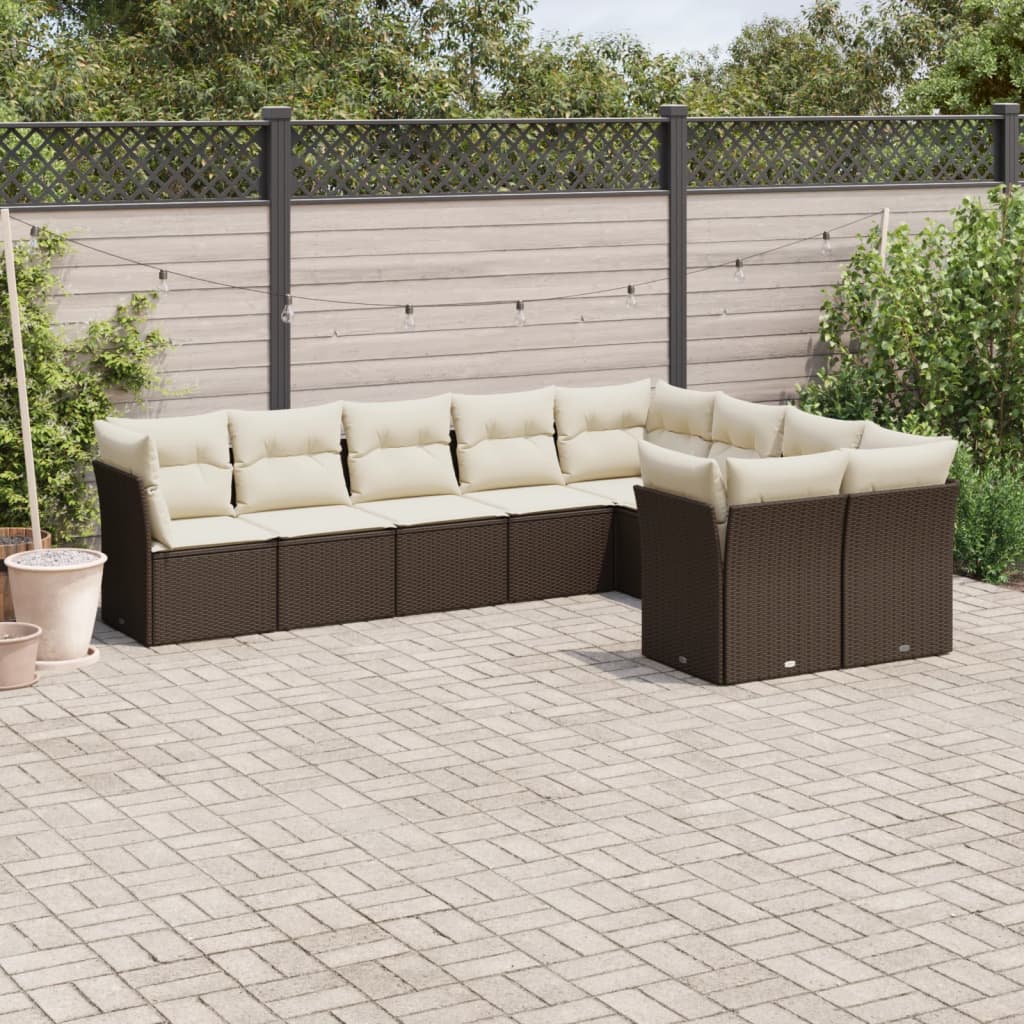 9-delige Loungeset met kussens poly rattan bruin is nu te koop bij PeponiXL, paradijselijk wonen!